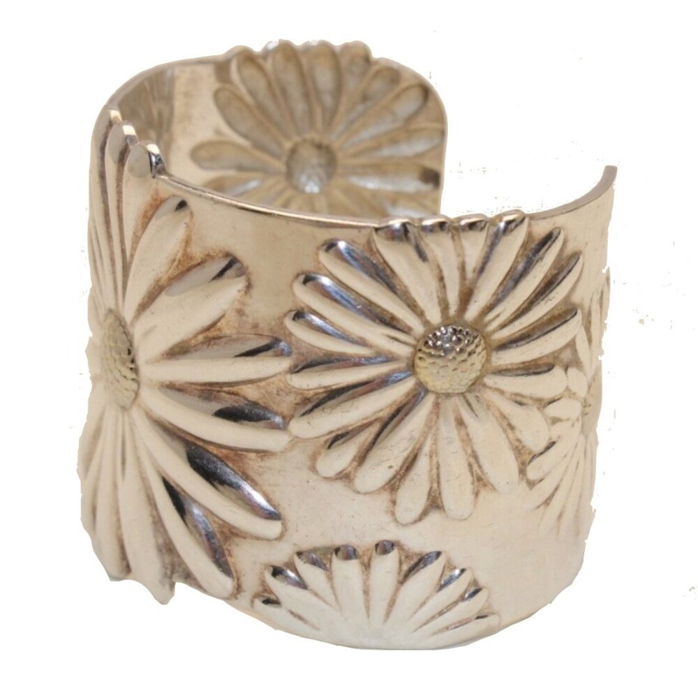 Auth TIFFANY & CO Daisy Sun Flower Sterling Silver 925 Wide Cuff Bangle Bracelet